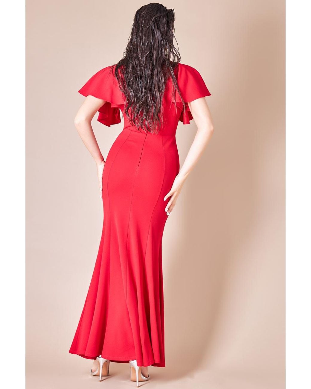 Goddiva Flared Sleeve Front Wrap Maxi Dress