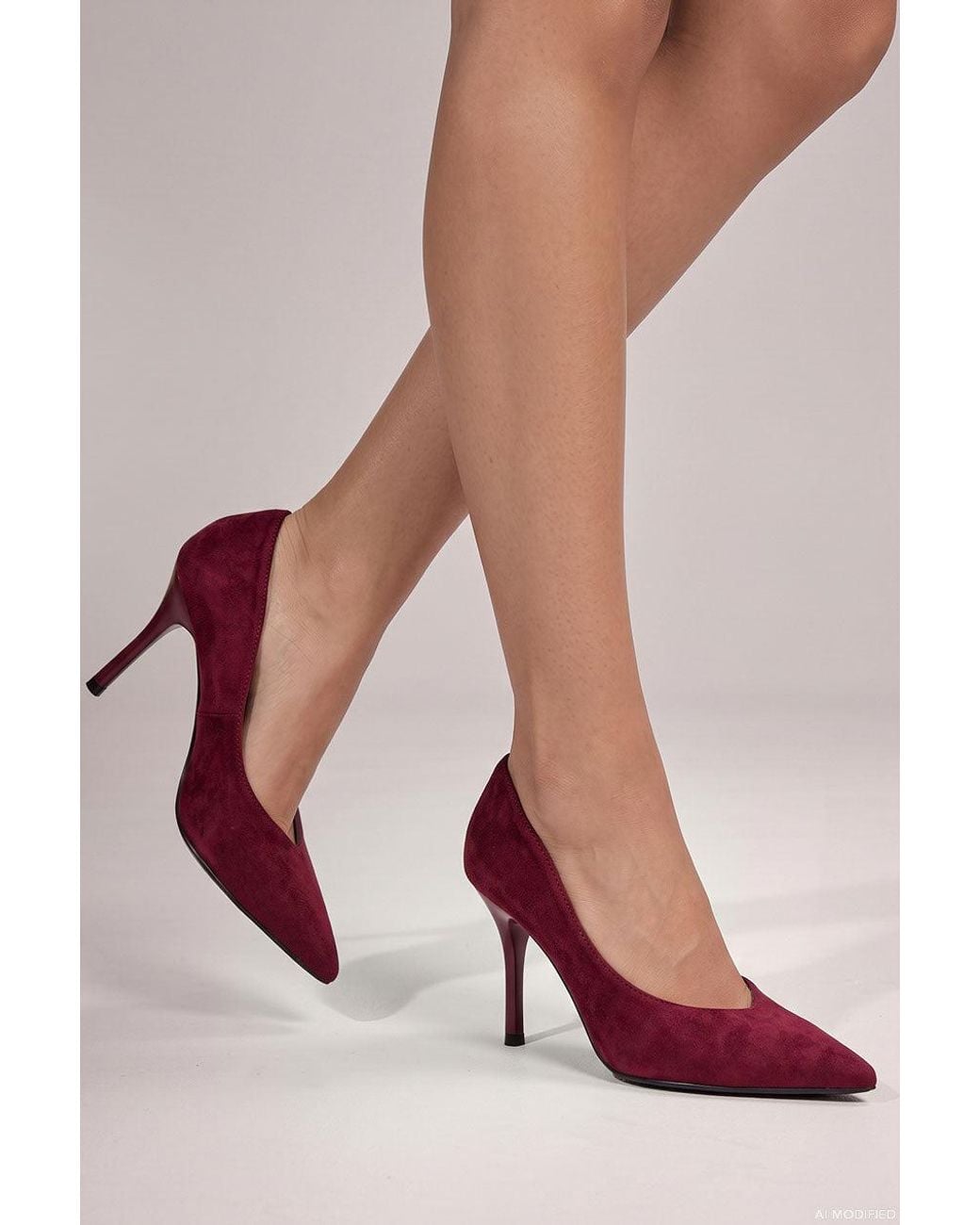 Goddiva Red Classic Low Cut Stiletto Style Suede Court Heels