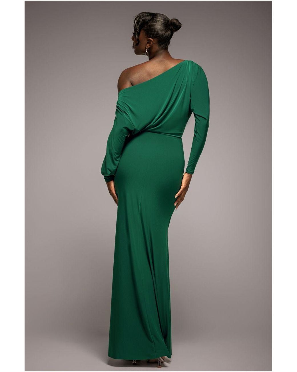 Goddiva Green Bat Wing Elasticated Side Gather Maxi Dress