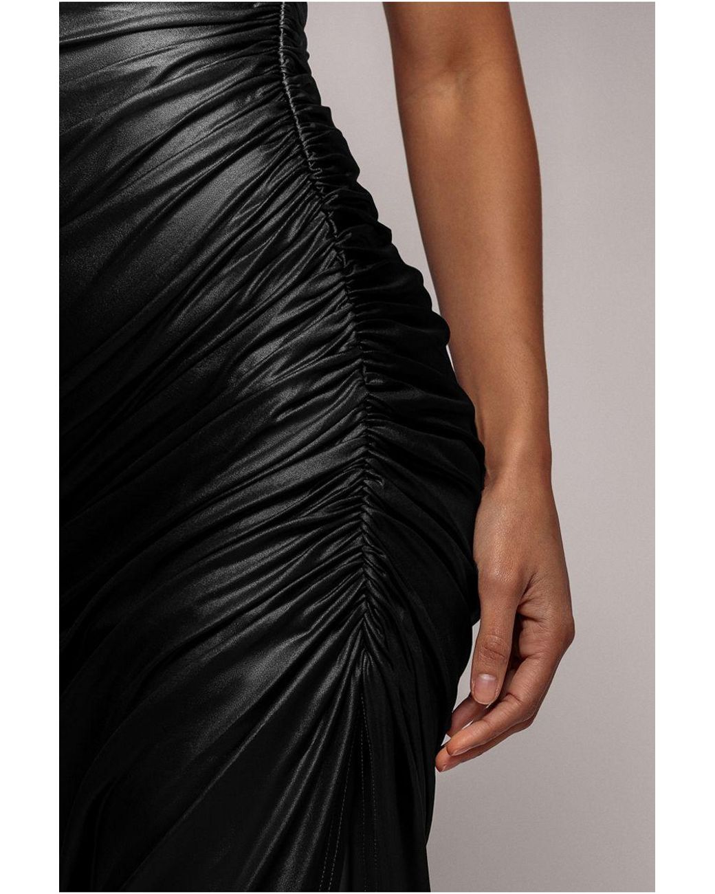 Goddiva Brown Bandeau Faux Leather Midi Dress