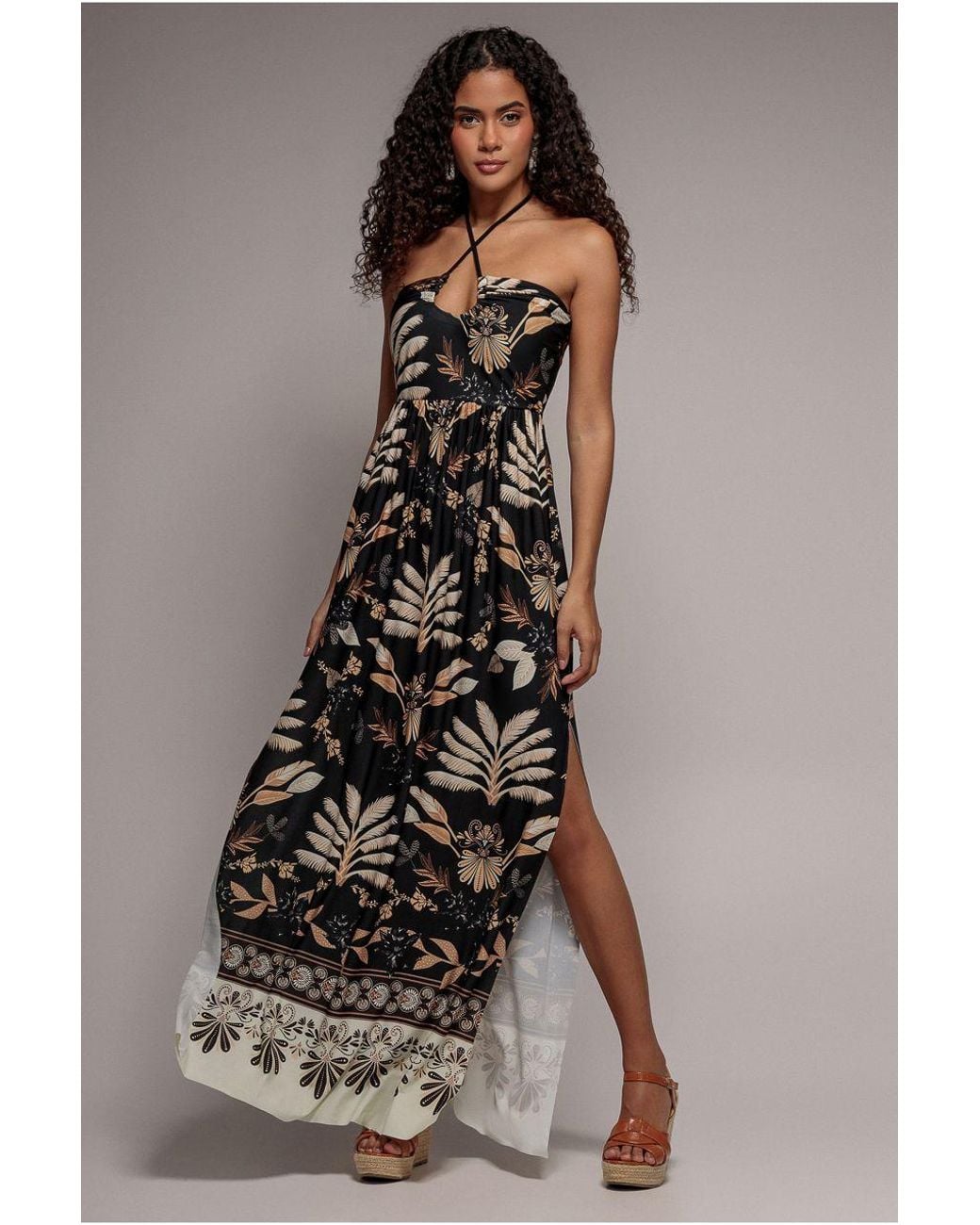 Goddiva Blue Printed Tie Back Maxi