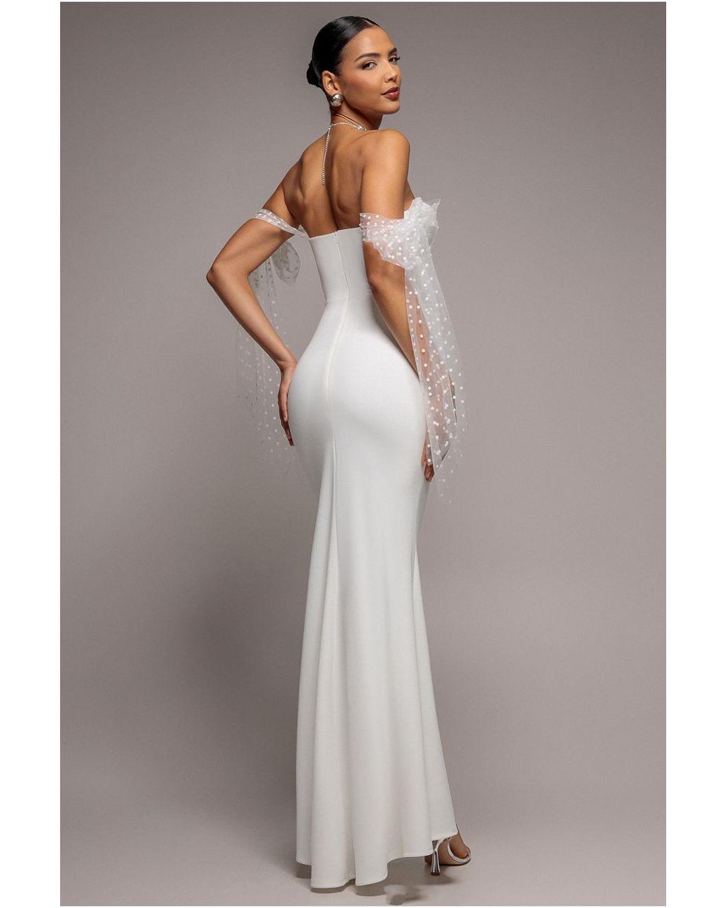 Goddiva Gray Scuba & Polka Mesh Bella Bow Multiway Maxi Dress