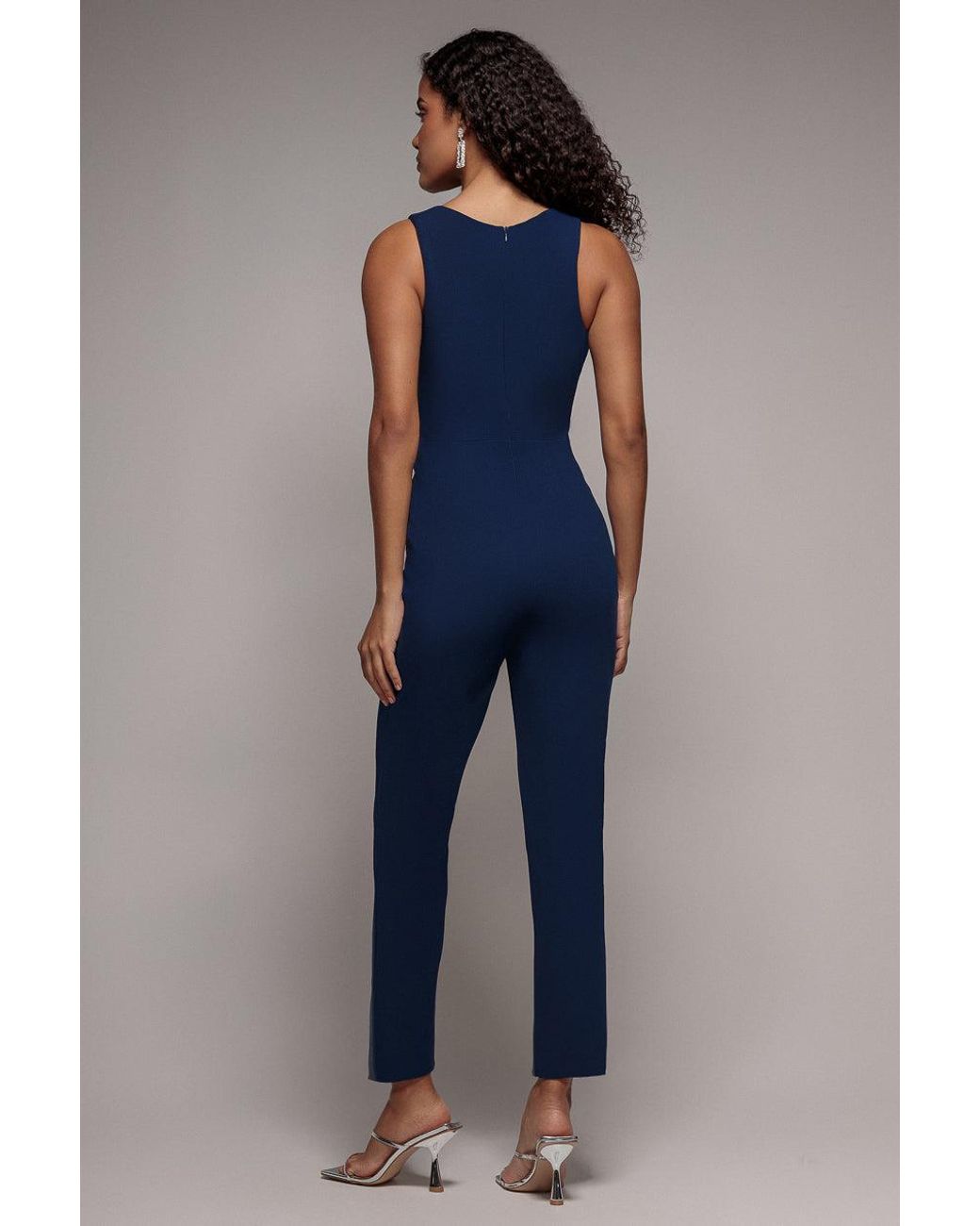 Goddiva Blue Buckle Plunge Bow Detail Jumpsuit