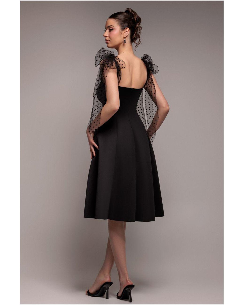 Goddiva Black Scuba & Polka Mesh Bella Bow Multiway A-Line Midi Dress