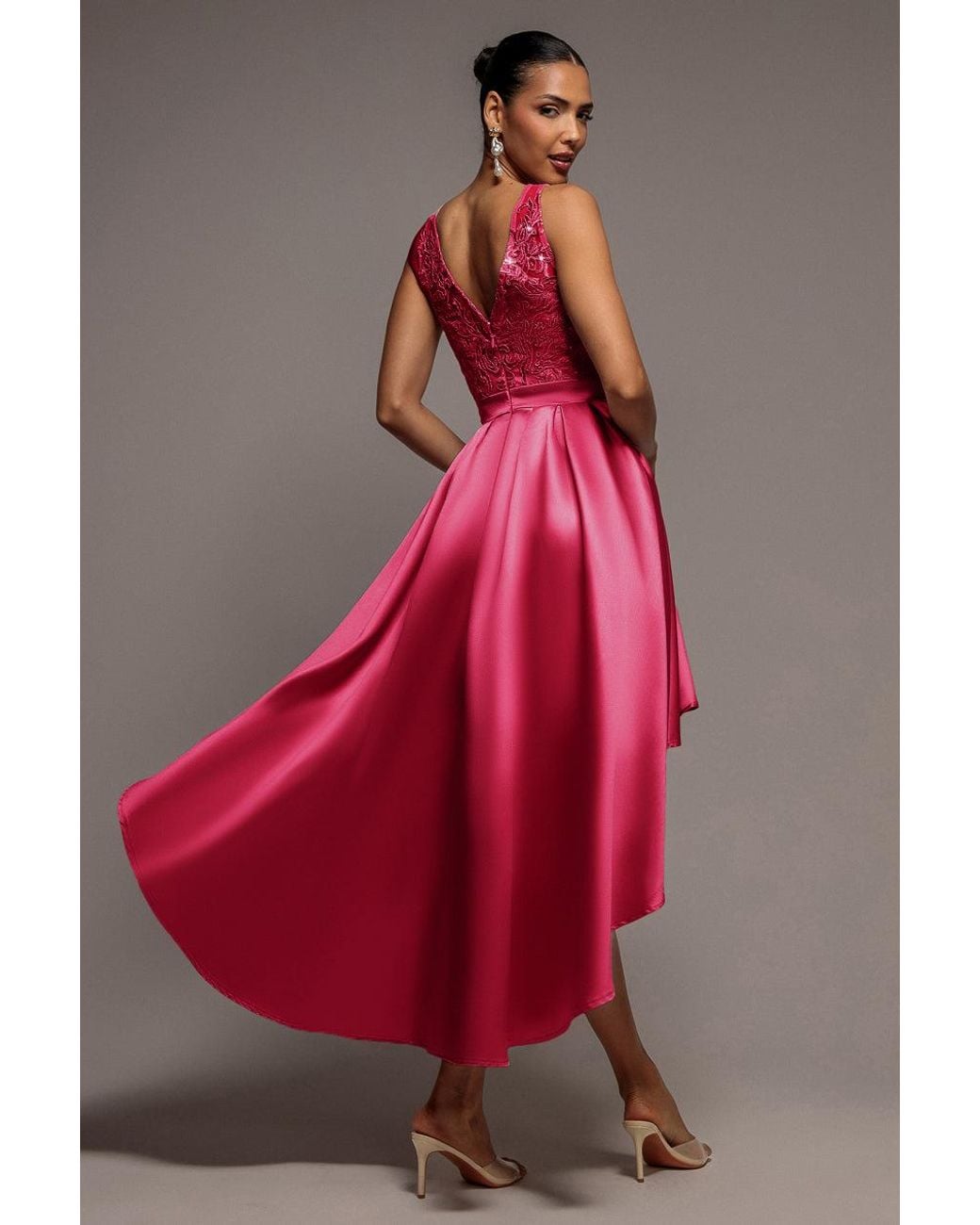 Goddiva Pink Sequin & Satin Dipped Hem Midi