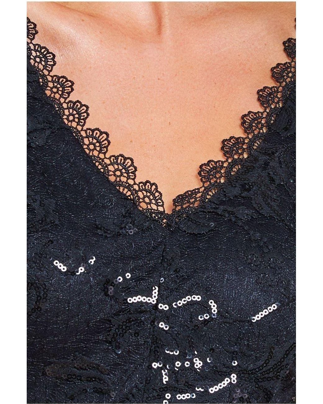 Goddiva Blue Sequin Lace Short Sleeve A-Line Midi Dress