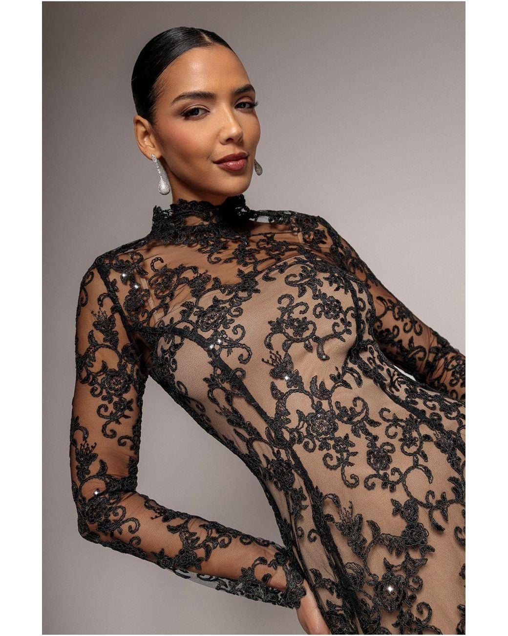 Goddiva Natural Lace Multiway Midi With Flared Skirt
