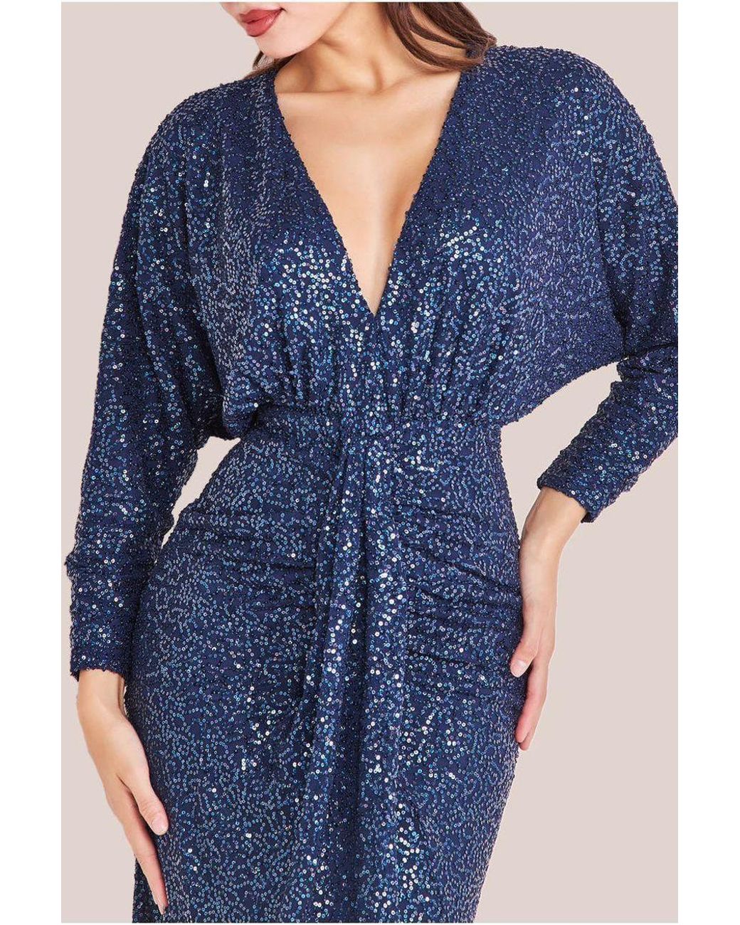 Goddiva Blue Plunge V-neck Sequin Maxi