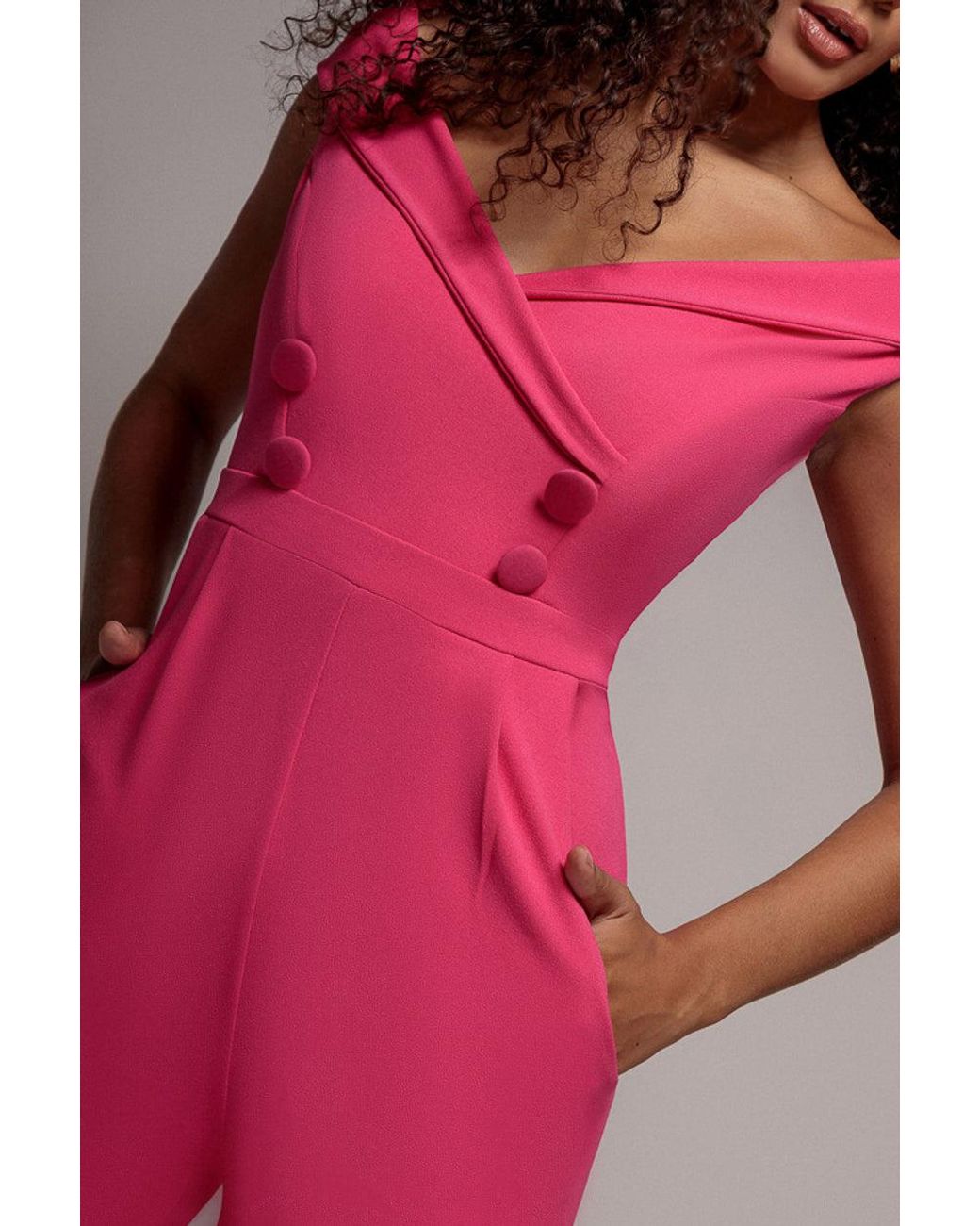 Goddiva Pink Bardot Wrap Sweetheart Neck Romper
