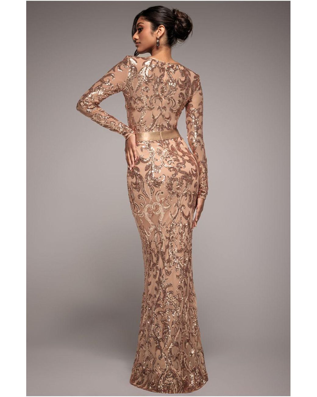 Goddiva Multicolor Embroidered Sequin & Mesh Maxi Dress