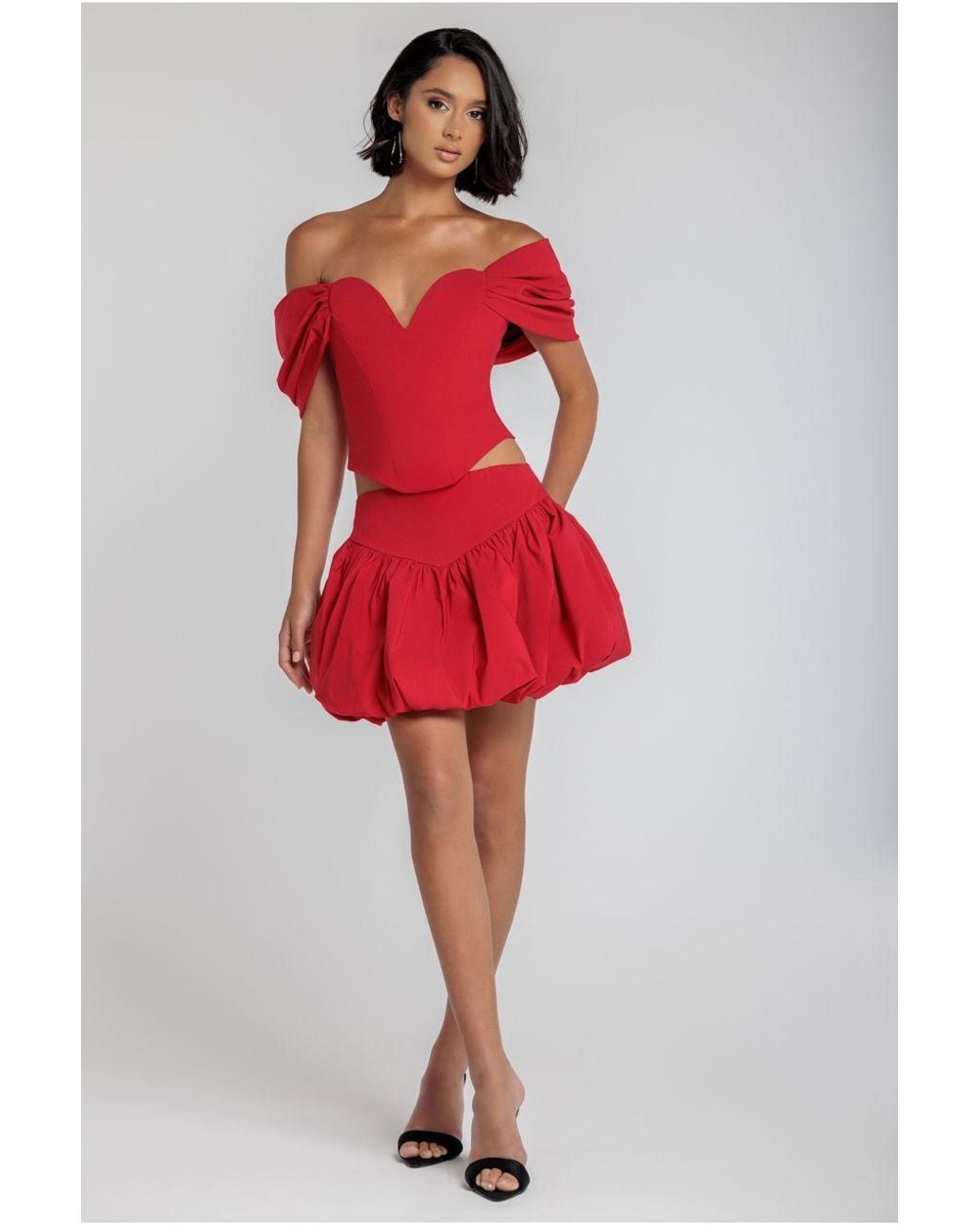 Goddiva Red Bengaline Balloon Mini Skirt