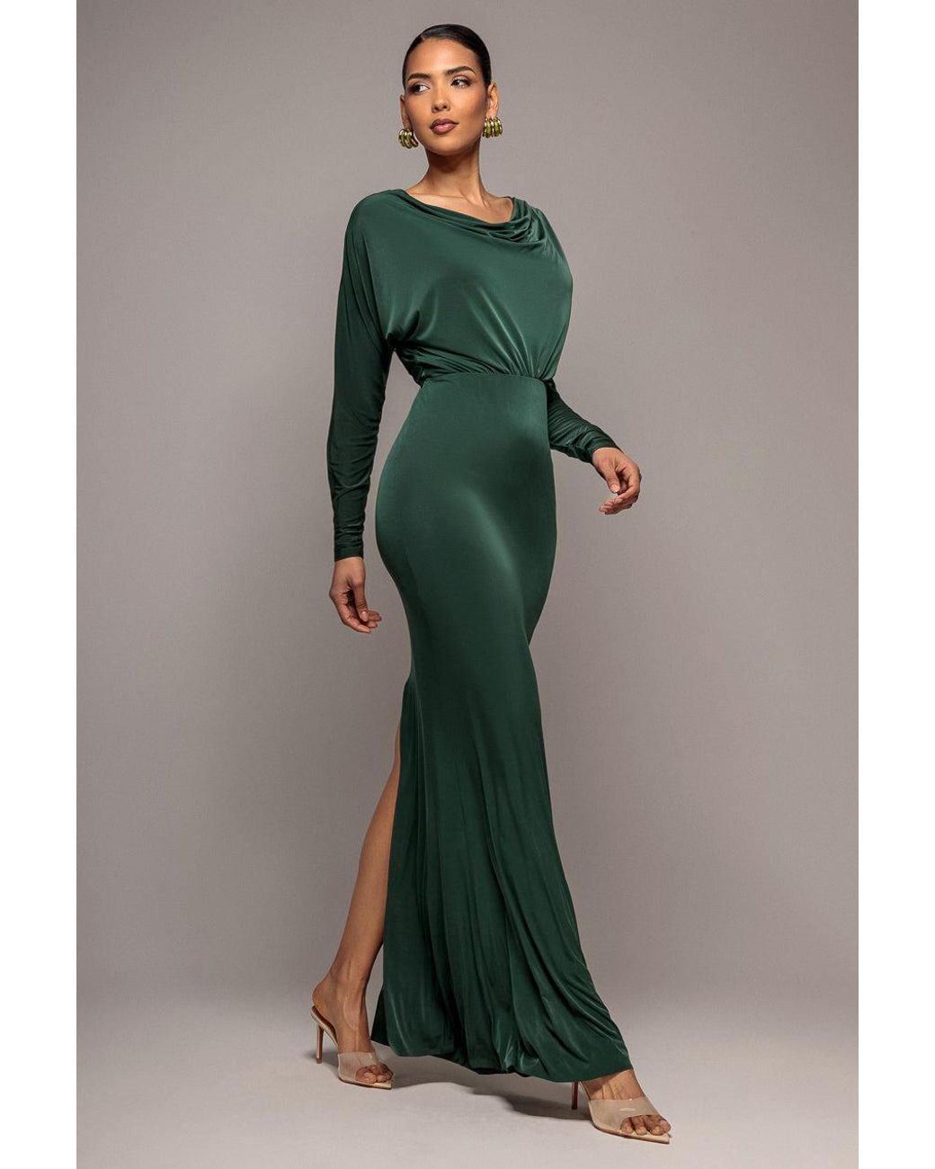 Goddiva Green Reversible Blouson Kimono Sleeve Maxi Dress