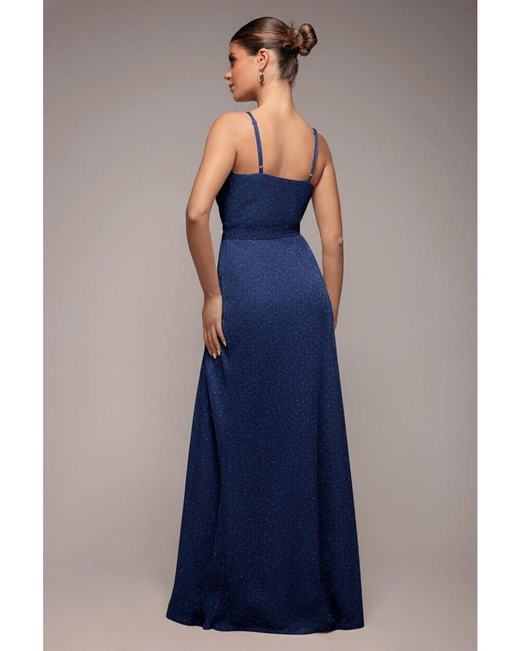 Goddiva Blue Wrap Style Spaghetti Strap Maxi With Split