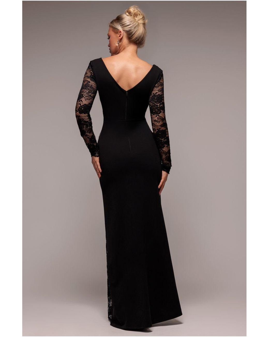Goddiva Blue Scuba & Lace Wrap Maxi Dress