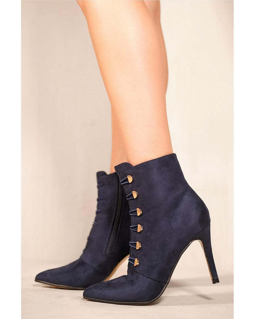 Where's That From Blythe Pointed Toe Mid Heel Ankle Boots in Blue | Lyst