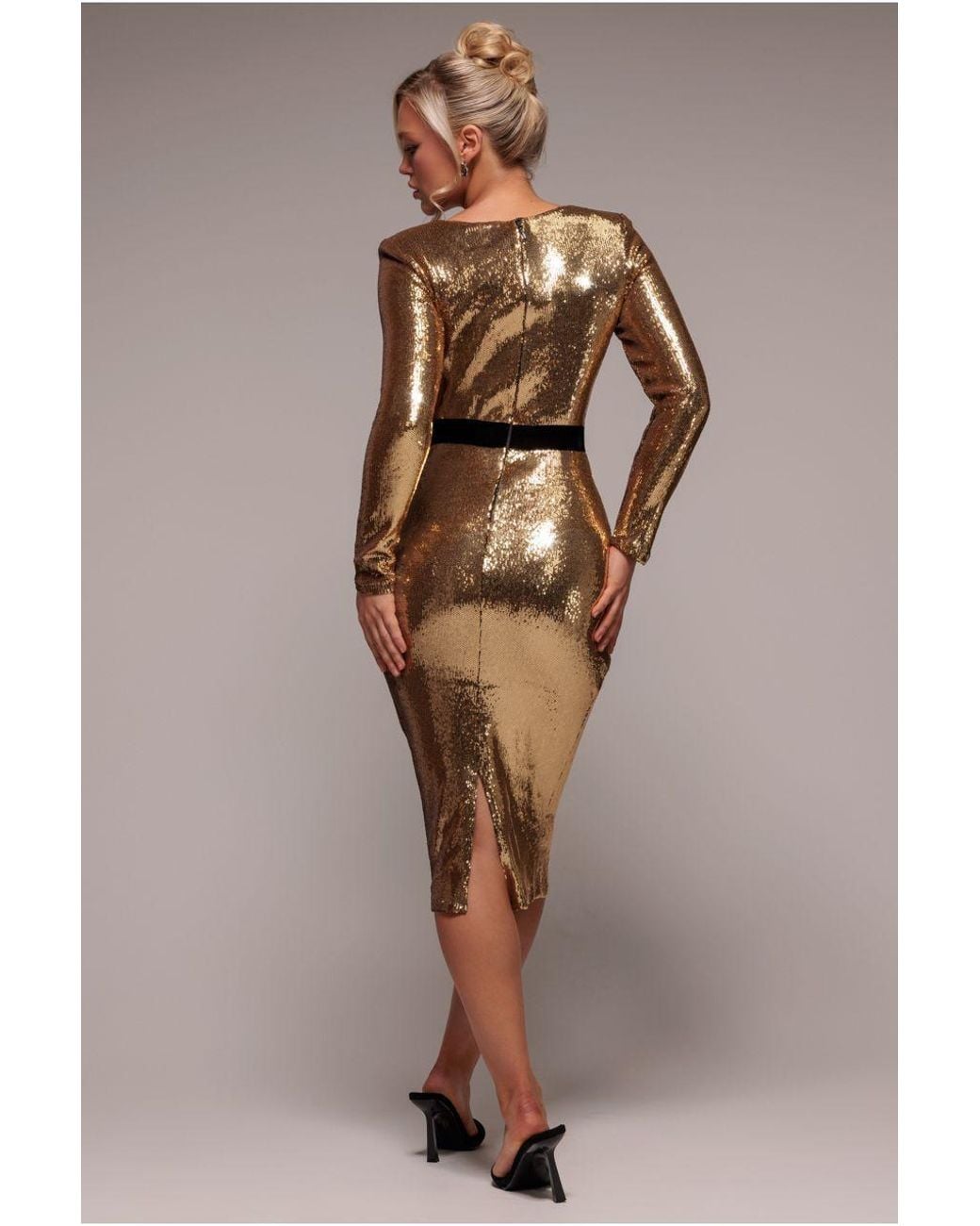 Goddiva Natural Liquid Sequin Midi With Corsage
