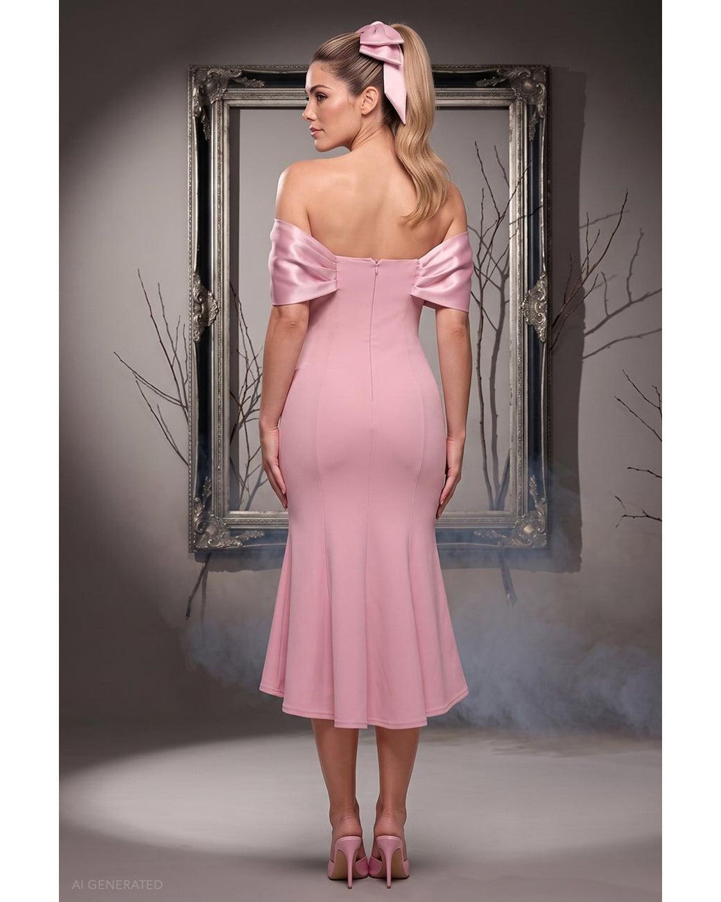 Goddiva Gray Bardot Satin & Scuba Midi Pageant Princess Halloween Costume