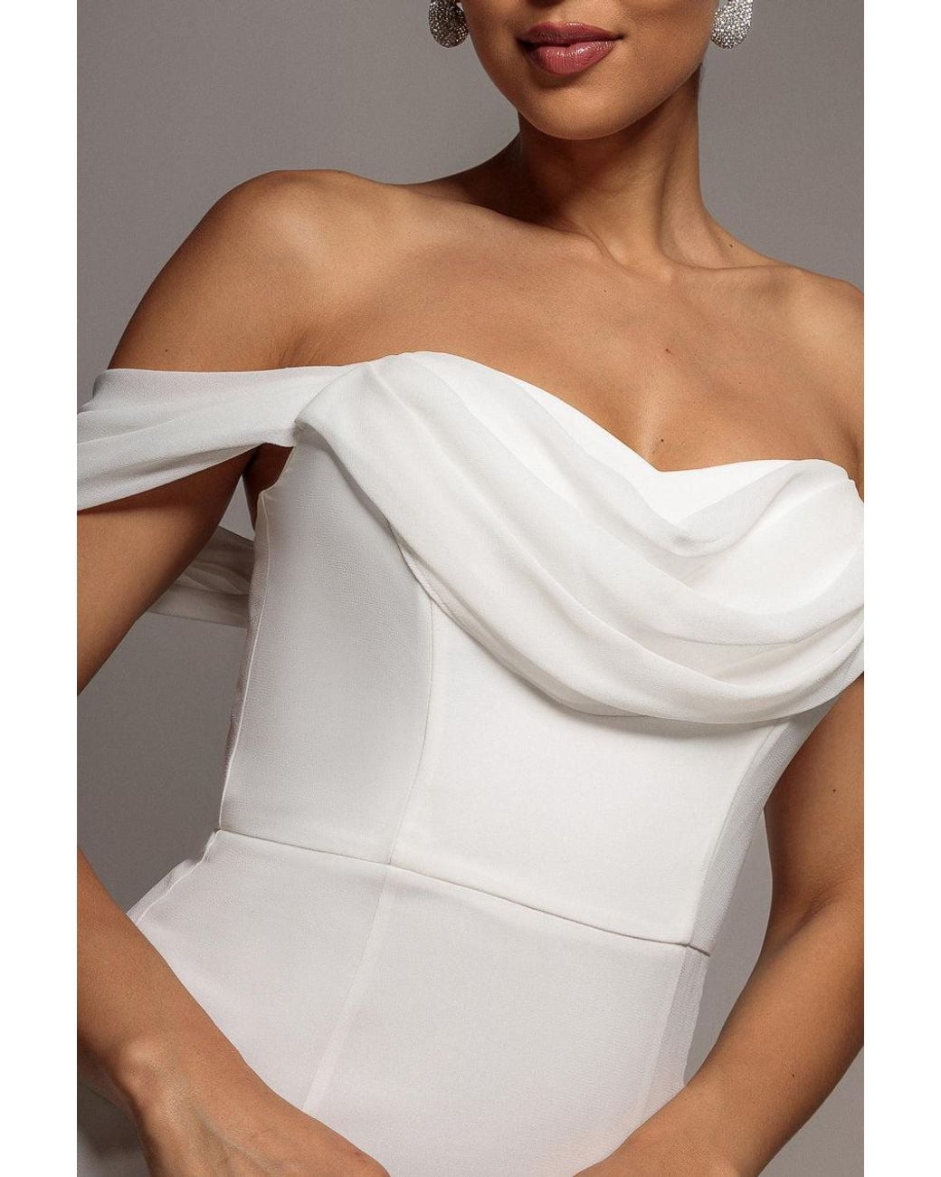 Goddiva Gray Chiffon Bardot Cowl Neck Maxi Dress