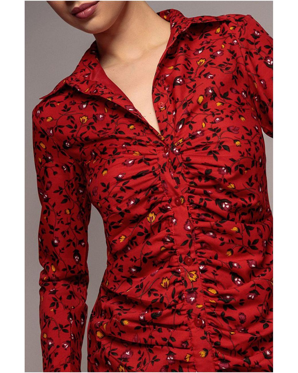 Goddiva Red Floral Print Shirt Dress