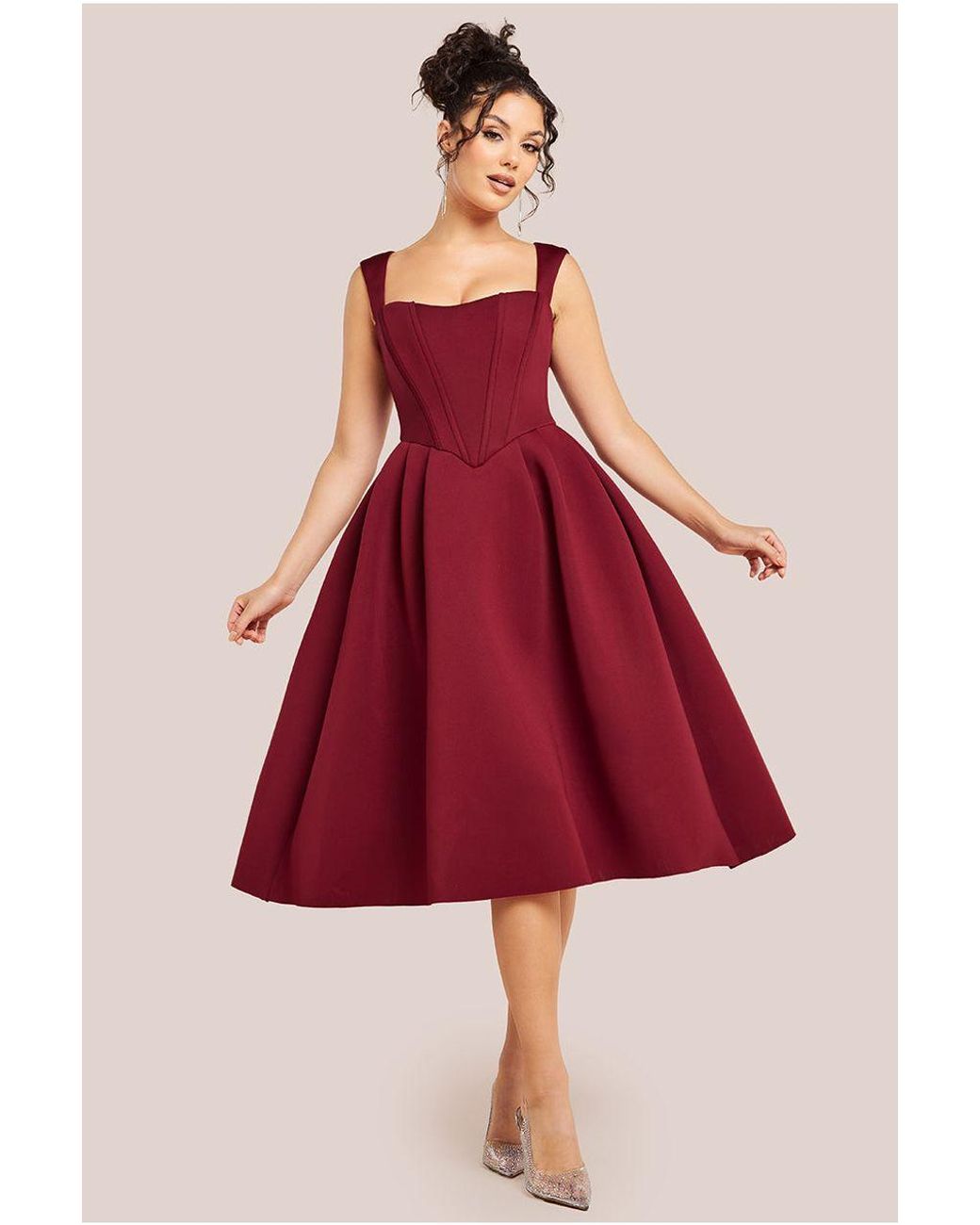 knee length dresses for ladies Katherine Black Off-Shoulder Corset Midi Dress