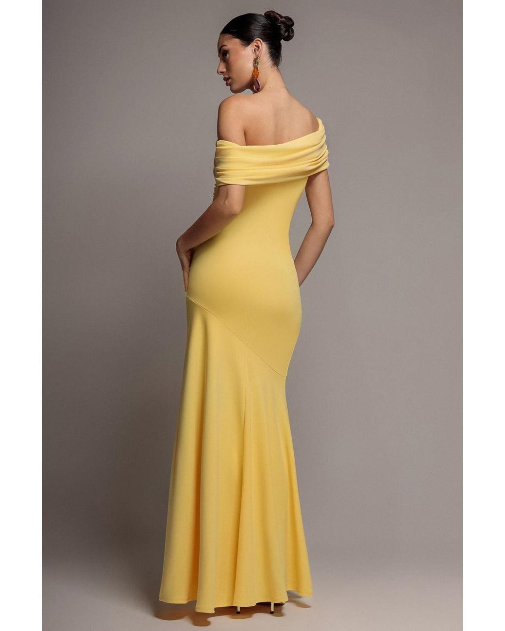 Goddiva Metallic Pleated One Shoulder Bardot Fit And Flare Maxi Dress