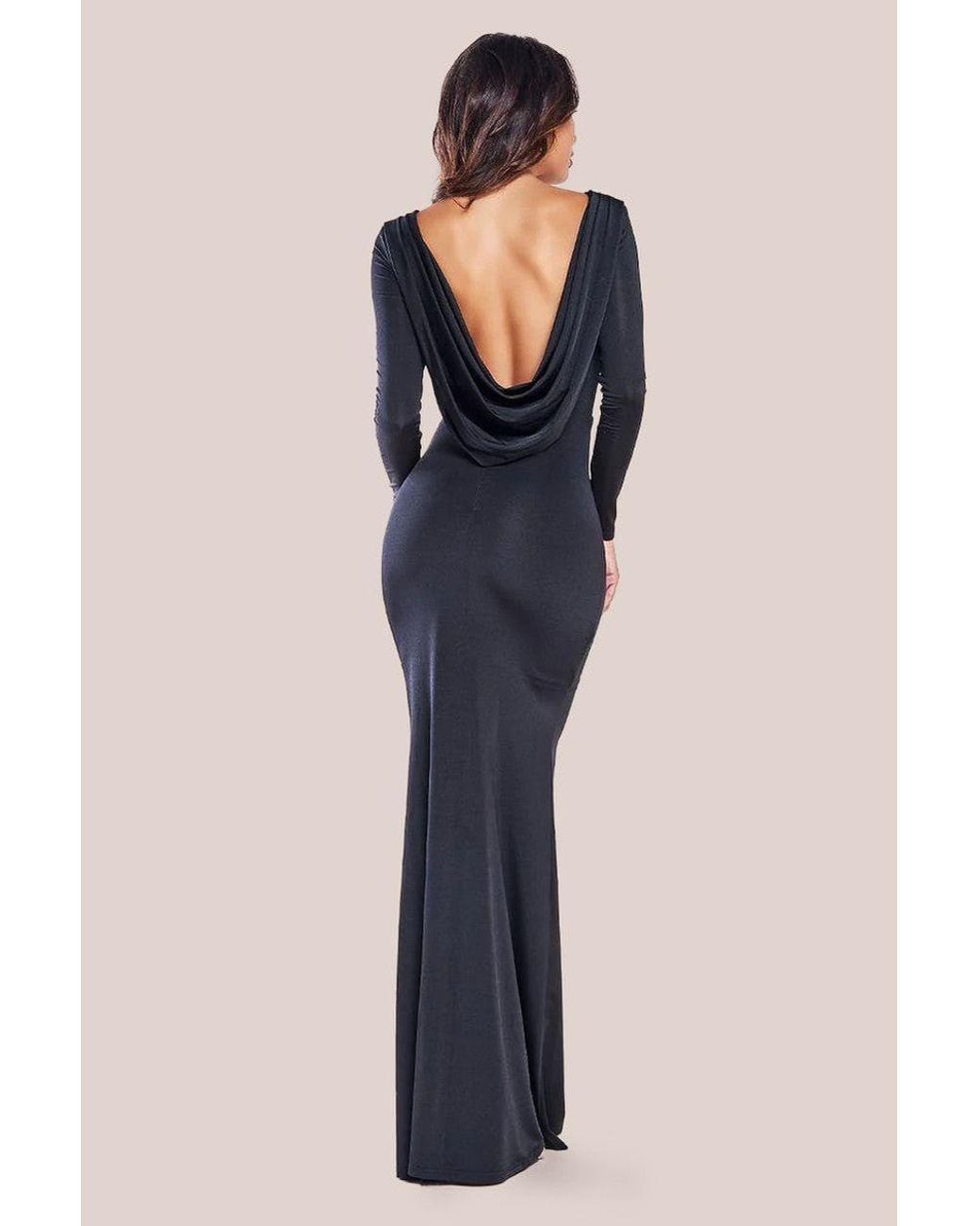 Goddiva Blue Diamante Fishnet Cowl Back Maxi