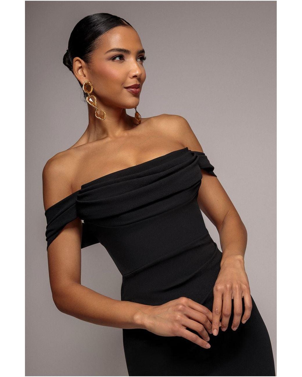 Goddiva Black Off The Shoulder Cowl Neck Maxi Dress