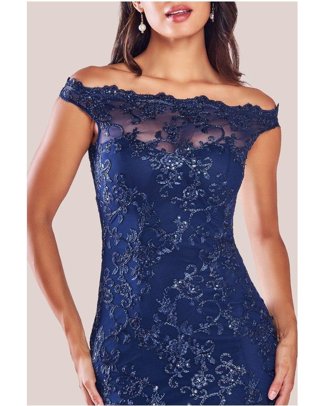 Goddiva Blue Lace Scallop Edge Mermaid Maxi Dress