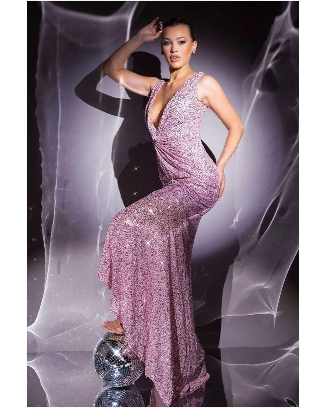 Goddiva Pink Twisted Front Sequin Maxi Dress