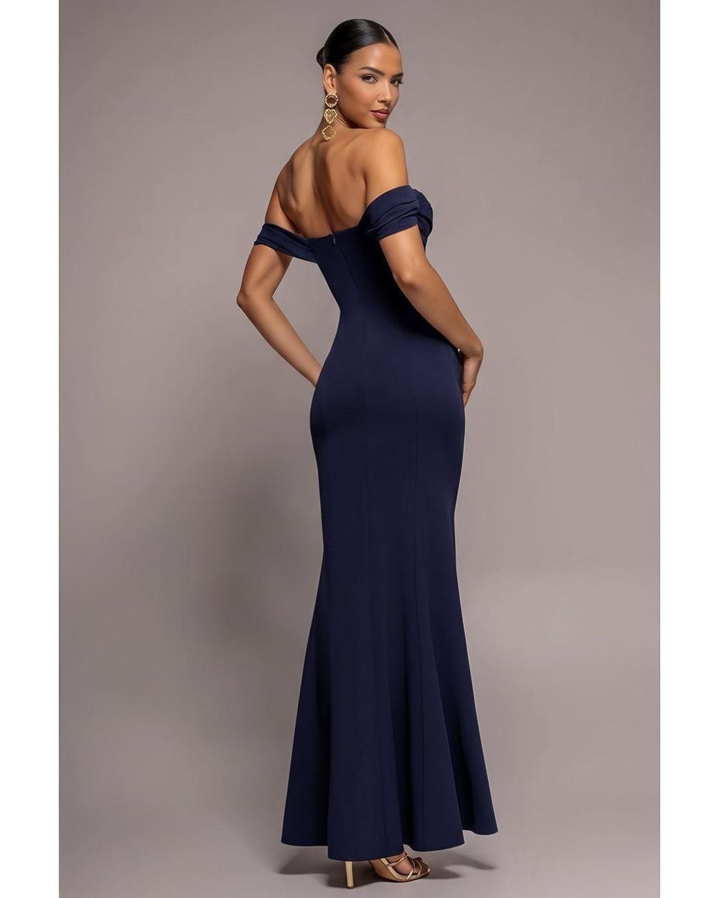 Goddiva Blue Off The Shoulder Cowl Neck Maxi Dress