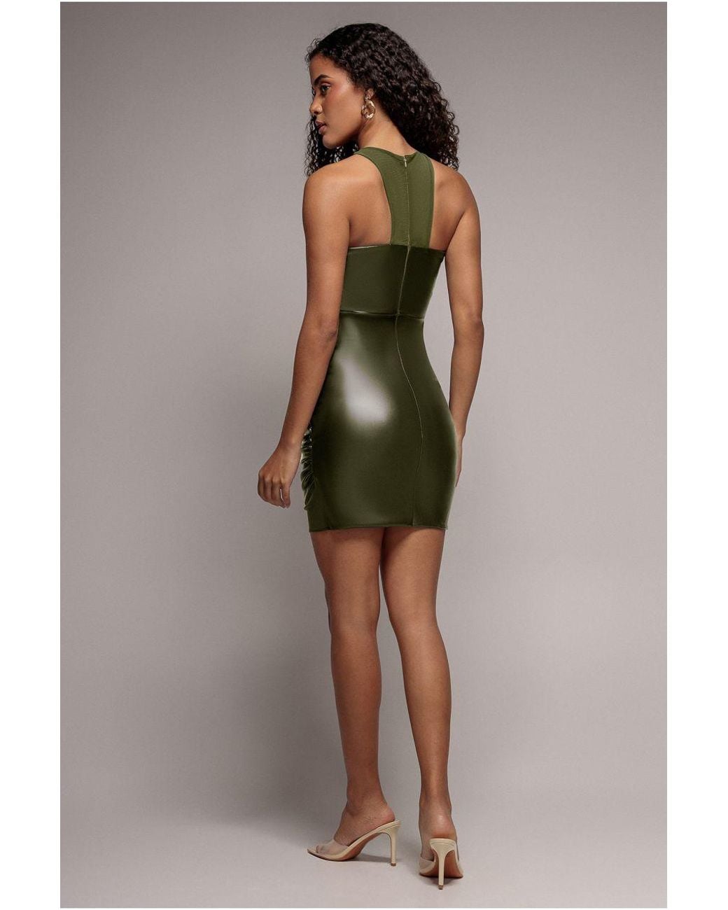 Goddiva Green Cut Out Faux Leather Mini Dress