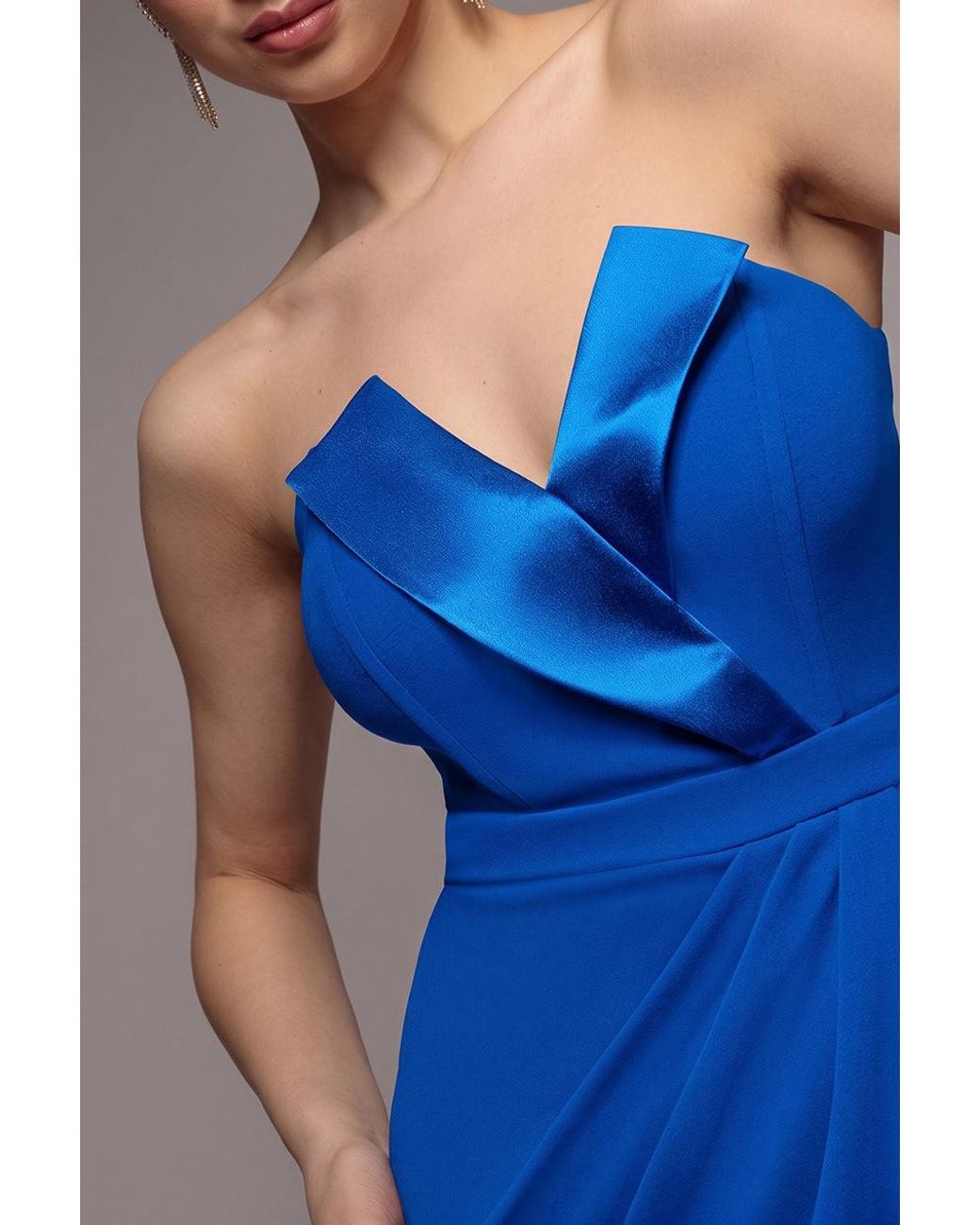 Goddiva Blue Satin Collar Scuba Midi Dress