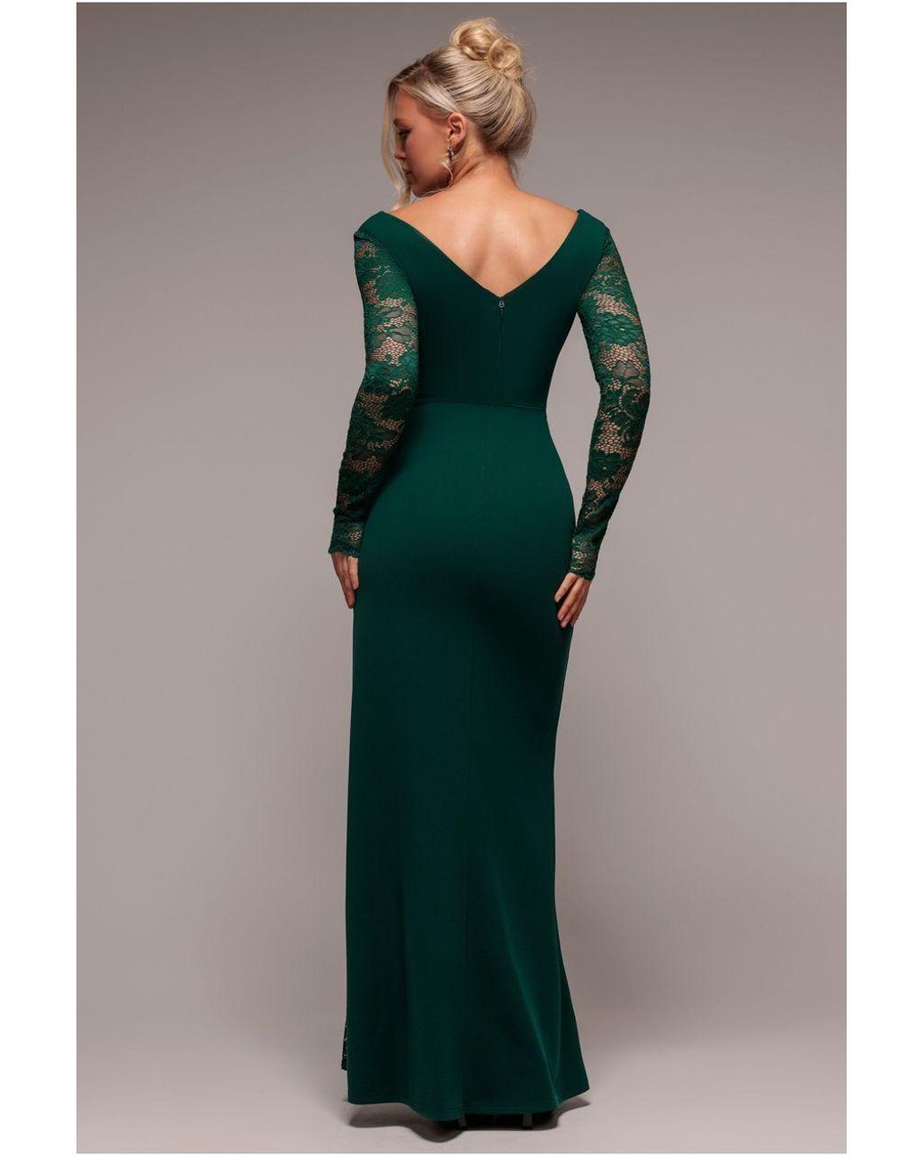 Goddiva Blue Scuba & Lace Wrap Maxi Dress