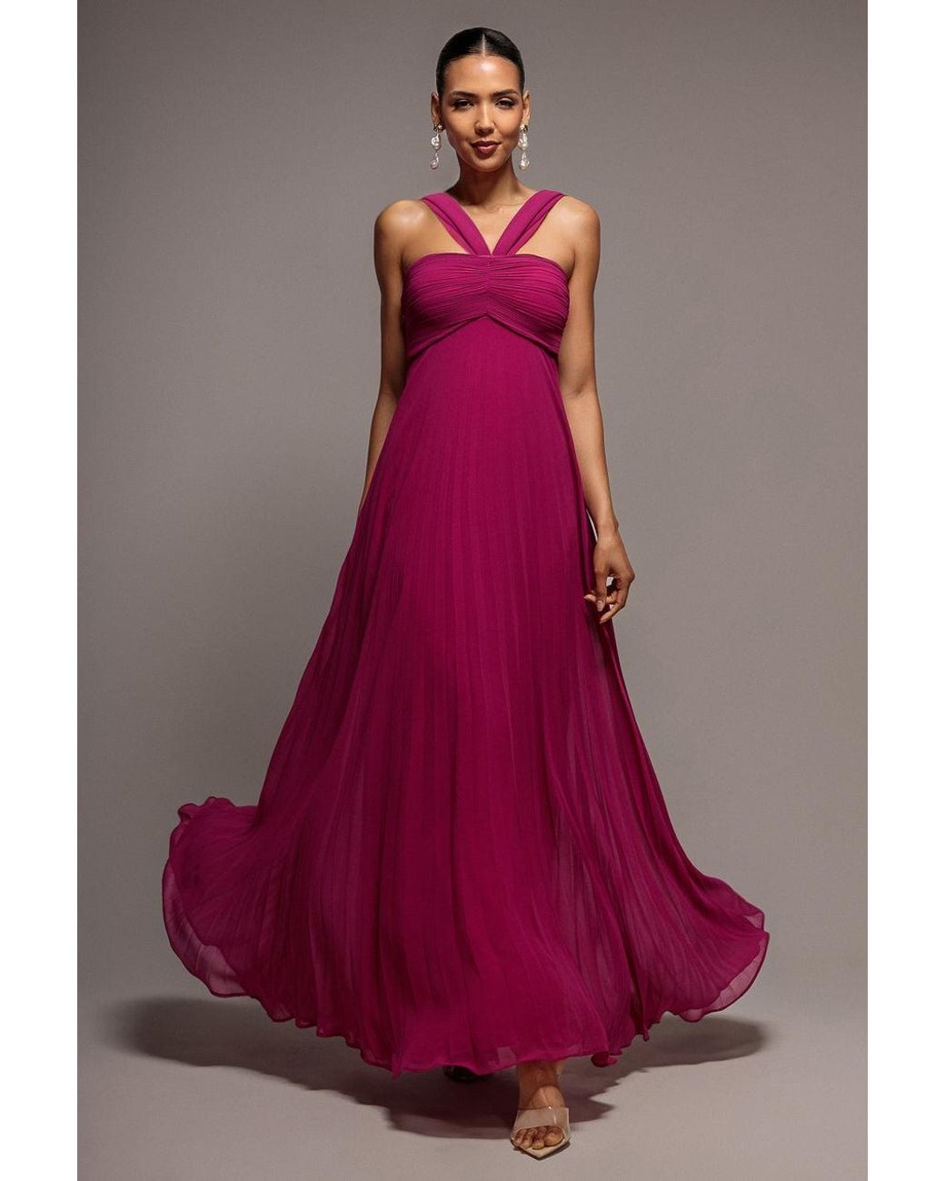 Goddiva Purple Sleeveless Pleated Chiffon Multiway Scarf Maxi Dress