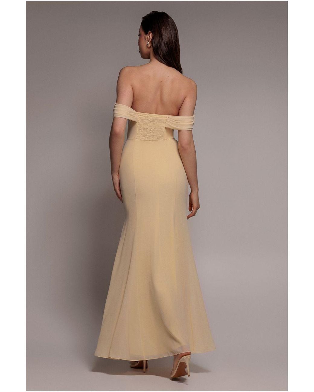 Goddiva Brown Chiffon Bardot Cowl Neck Maxi Dress