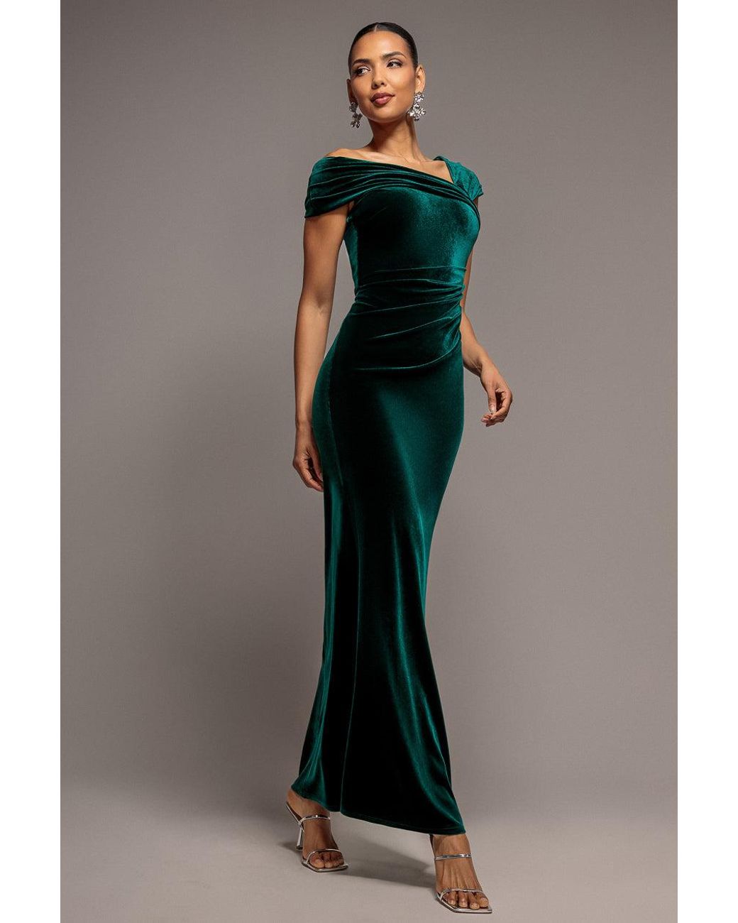 Goddiva Multicolor One Shoulder Velvet Maxi Dress