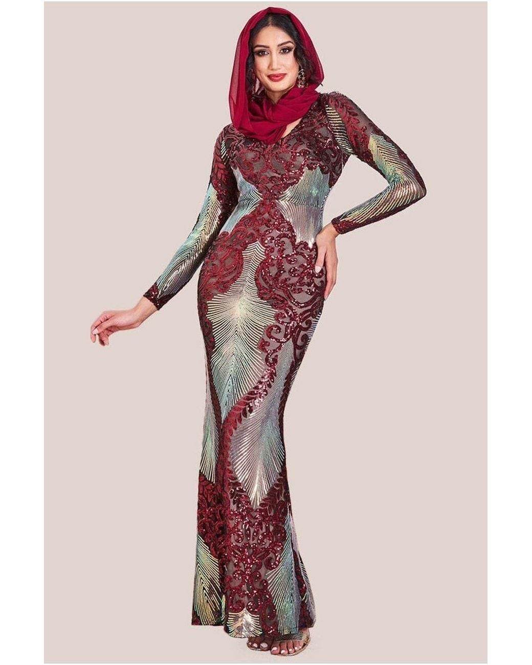 Goddiva Pink Modesty Contrast Sequin Maxi Dress