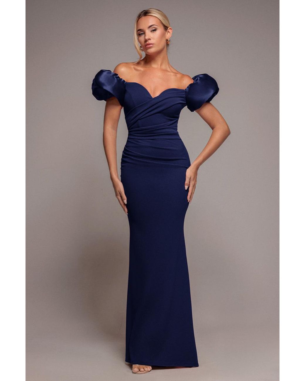dkny blue wrap dress Puff Sleeve Belted Denim Dress | A-Line Dress main image 1
