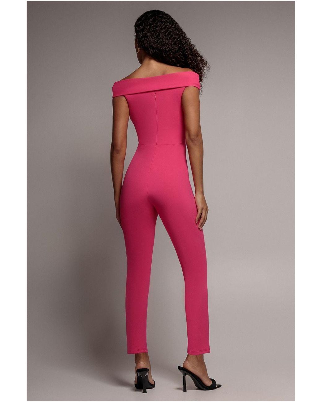 Goddiva Pink Bardot Wrap Sweetheart Neck Romper