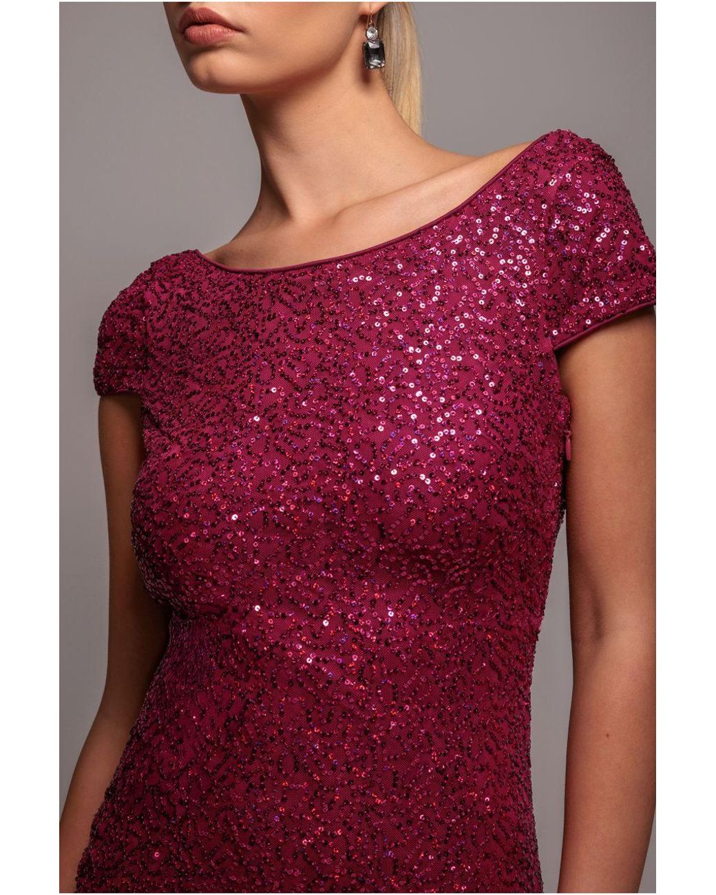 Goddiva Red Cowl Back Sequin Maxi