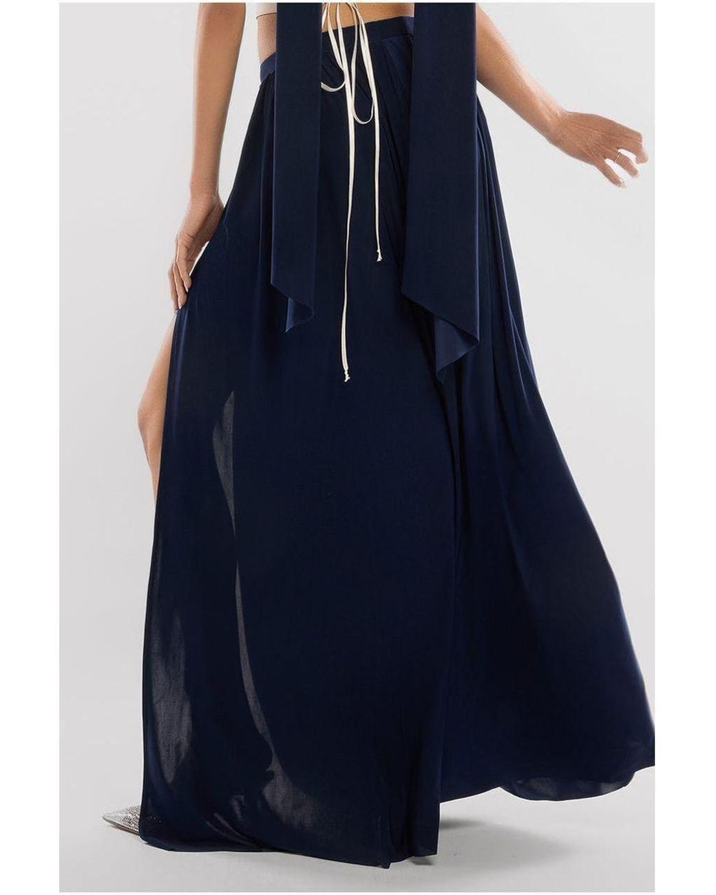 Goddiva Blue Compact Crepe Lace Up Corset With Side Split Jersey Maxi Skirt & Scarf