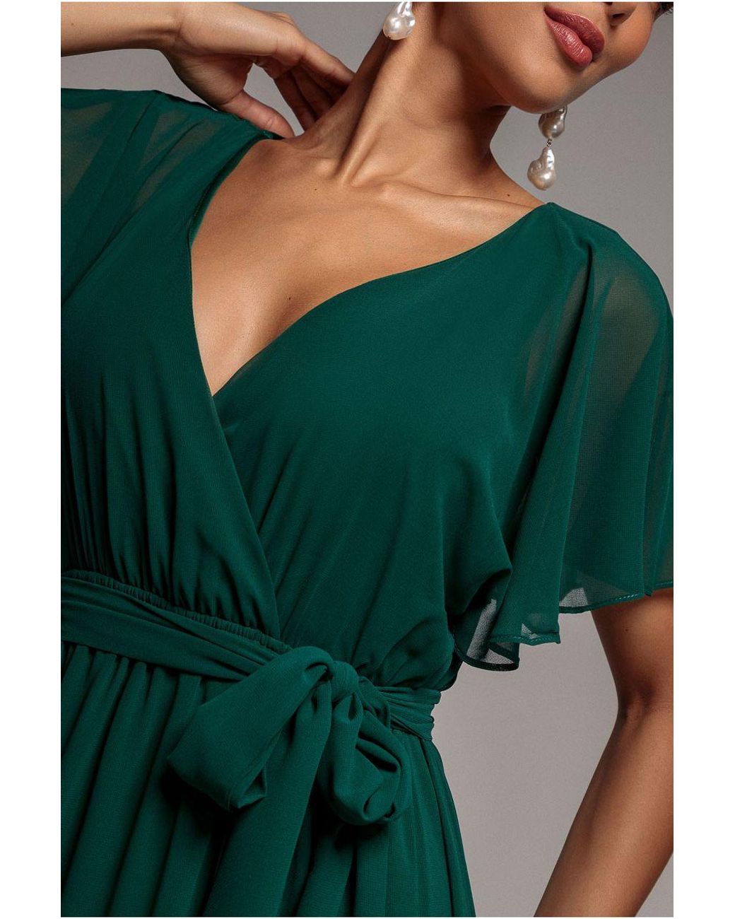 Goddiva Blue Sustainable Chiffon Flutter Sleeve Wrap Maxi Dress