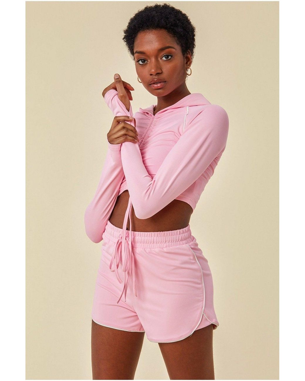 Cosmochic Pink Jersey Short Set With Drawstring Top