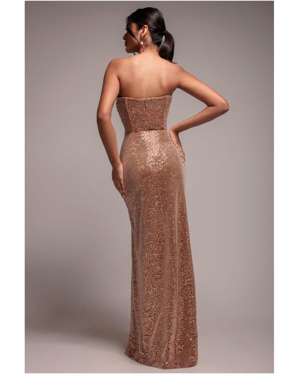 Goddiva Natural Sequin Velvet Bandeau Maxi Dress