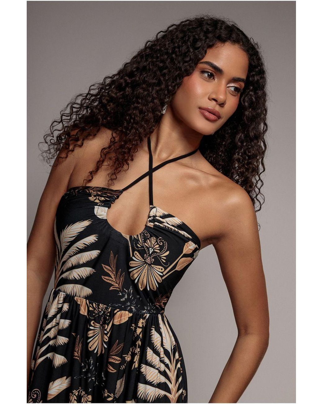 Goddiva Blue Printed Tie Back Maxi
