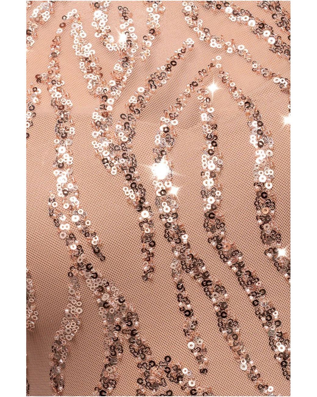 Goddiva Brown Ombre Sequin Beaded Flared Long Sleeve Maxi Dress