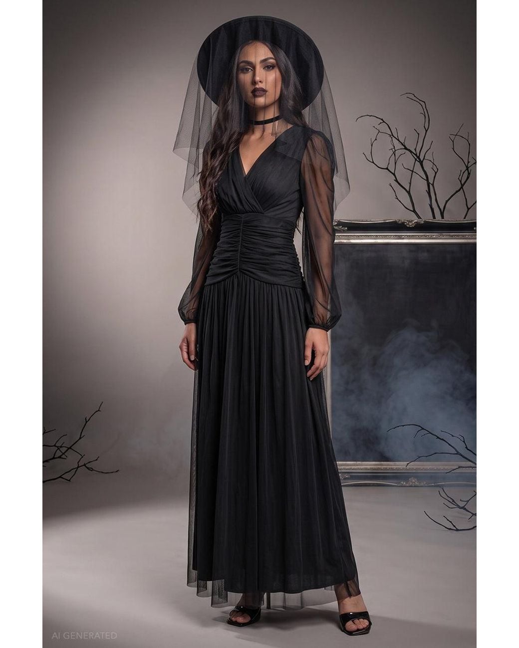 Goddiva Black Long Sleeve Maxi Classic Witch Halloween Costume