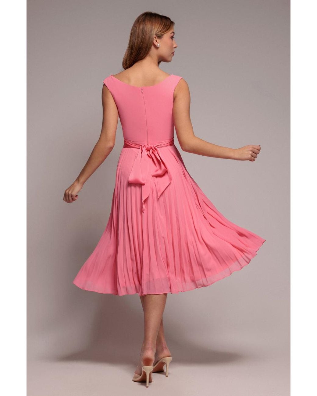 Goddiva Red Cowl Neck Pleated A-Line Chiffon Midi Dress