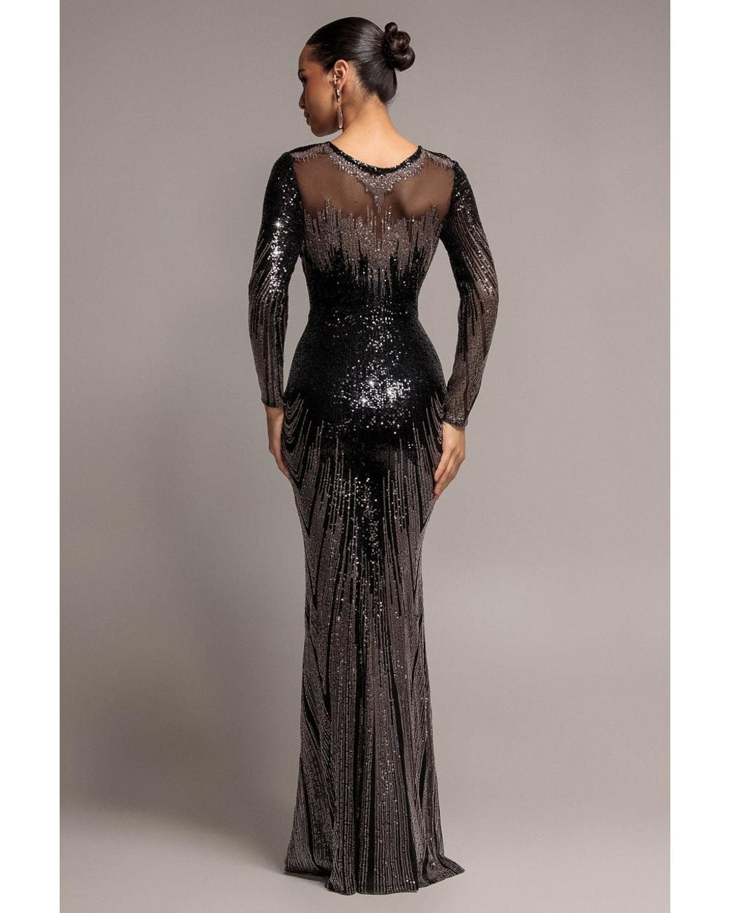 Goddiva Black Long Sleeve Aztec Sequin Maxi Dress