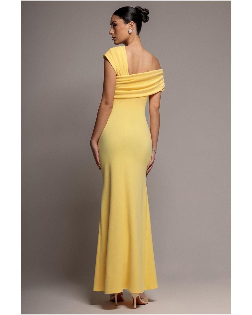Goddiva Multicolor One Shoulder Asymmetric Scuba Crepe Maxi Dress